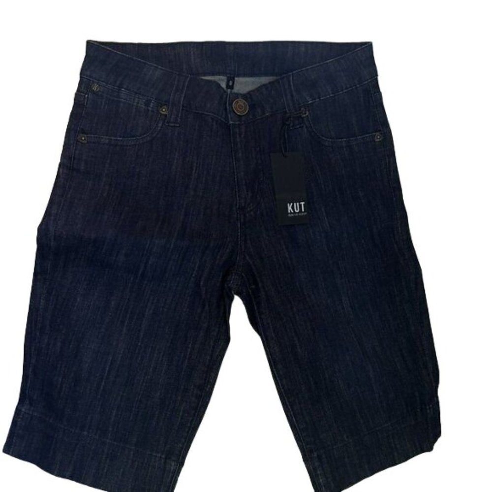 Kut From The Kloth Women Bermuda Shorts Dark Blue Demin Stretch  Size 0 New